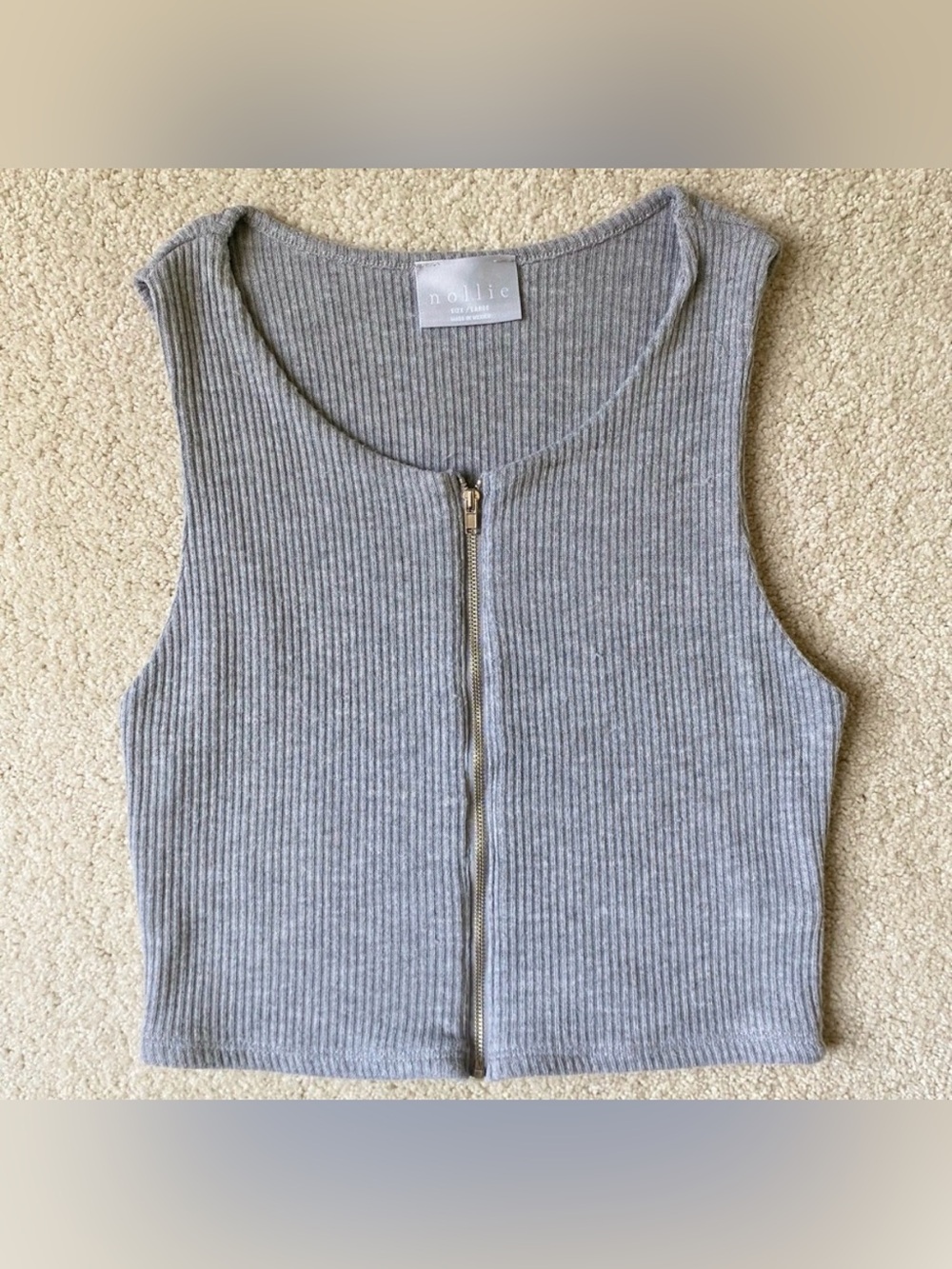 Ribbed Crop Top with Zipper Front